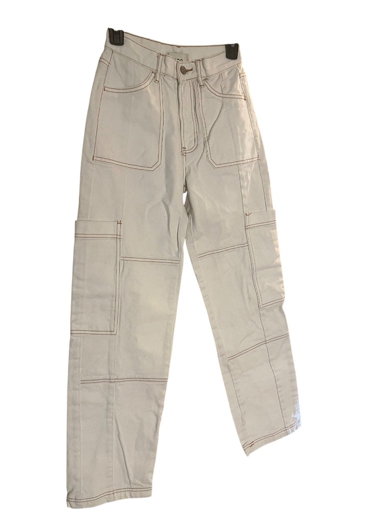 Bdg High-Rise Baggy White Denim Jeans 24 With Cargo Pockets & Contrast Stitching